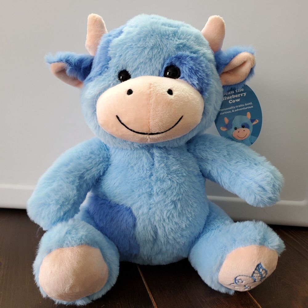 Send a Friend Plush Blue Cow Beau Blueberry 12" Sitting w tag Soft Embroidered
